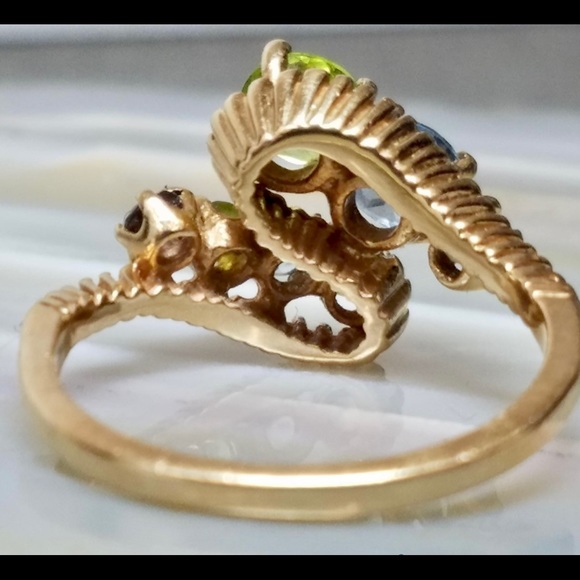 14K Yellow Gold band: Spinel, Aquamarine, Peridot, Topaz Gemstone Ring sz 8 - Picture 6 of 7